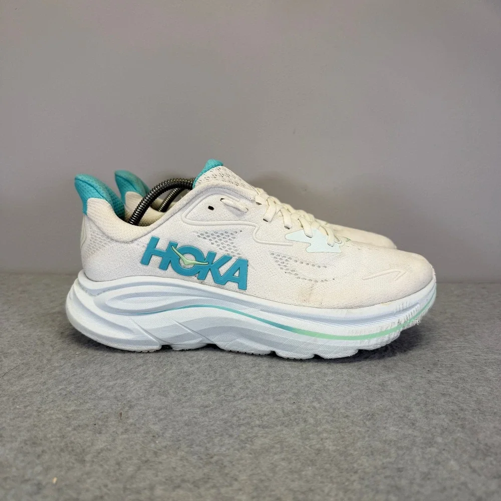 Hoka Clifton 10 Womens Shoes Size 9 White Teal Running Sneakers 1162031 WTCL